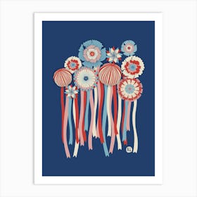 Floral Extravaganza Party [navy and red] Art Print