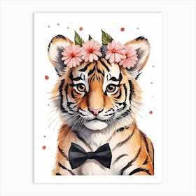 Baby Tiger Flower Crown Bowties Woodland Animal Nursery Decor (37) Art Print