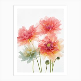 Dahlia Flowers Acrylic Painting In Pastel Colours 5 Art Print