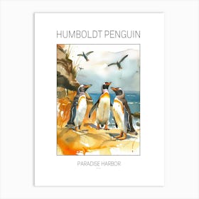 Humboldt Penguin Paradise Harbor Watercolour Painting 1 Poster Art Print