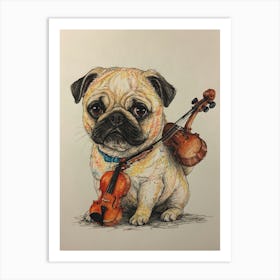 Pug With Violin 3 Art Print