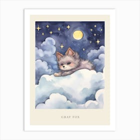 Baby Gray Fox Sleeping In The Clouds Nursery Poster Art Print