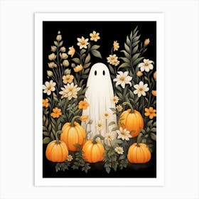 Cute Bedsheet Ghost, Botanical Halloween Watercolour 44 Art Print