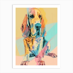 Bloodhound Dog Pastel Line Watercolour Illustration 4 Art Print