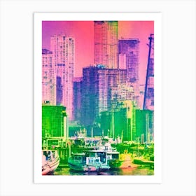 Port Of Haiphong Vietnam Retro Risograph Print 2 harbour Art Print