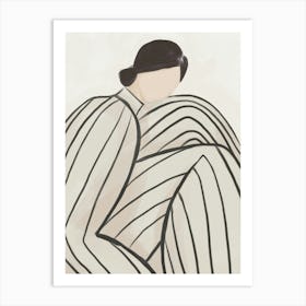 Abstract Figure Beige Black Striped Shirt Art Print