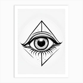 Awareness, Symbol, Third Eye Simple Black & White Illustration 2 Art Print