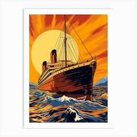 Titanic Ship Sunset Pop Art Illustration 4 Art Print