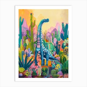 Colourful Dinosaur With Cactus & Succulent Painting 1 Art Print