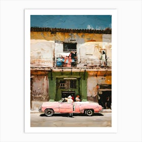 Pink Car In Cuba Art Print