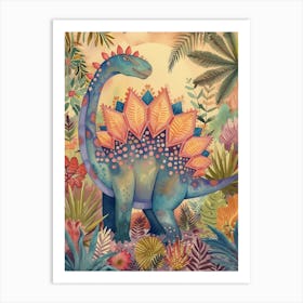 Pastel Pattern Rainbow Stegosaurus Dinosaur 1 Art Print