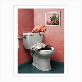 Flamingo On Toilet Art Print