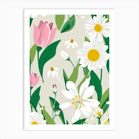 Bouquet Of Spring Flowers Including Tulips White Roses And Daisies Set Against A Botanical Garden (1) 2 Art Print