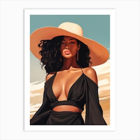 Illustration of an African American woman at the beach 132 Art Print