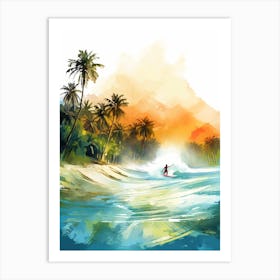 Surfing In A Wave On Bora Bora, French Polynesia 2 Art Print