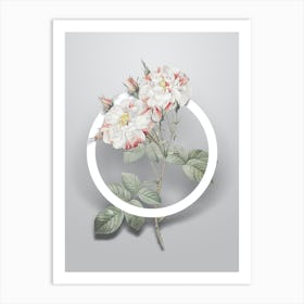 Vintage White Damask Rose Minimalist Botanical Geometric Circle on Soft Gray n.0395 Art Print