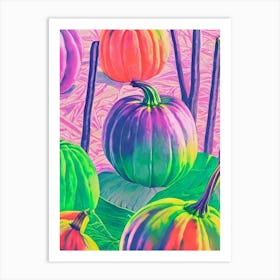 Kabocha Squash 3 Risograph Retro Poster vegetable Art Print