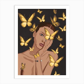 Woman With Butterflies Art Print