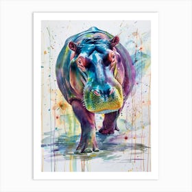 Hippopotamus Colourful Watercolour 3 Art Print