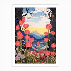 Tulips Mountain Landscape 5 Art Print