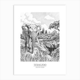 Zoo Austin Texas Black And White Drawing 2 Poster Art Print