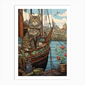 A Cat On A Medieval Ship 1 Art Print