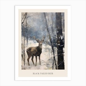 Vintage Winter Animal Painting Poster Black Tailed Deer 3 Art Print