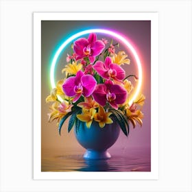 Neon Flower Arrangement Art Print