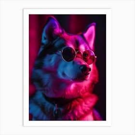 Beautiful Dog Under Neon Lights 12 Art Print