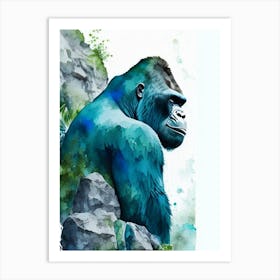 Gorilla On Top Of A Cliff Gorillas Mosaic Watercolour 2 Art Print