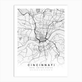 Cincinnati Ohio USA White Map Art Print