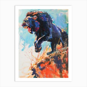 Black Lion Roaring On A Cliff Fauvist Painting 4 Art Print