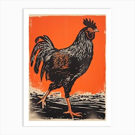 Chicken, Woodblock Animal  Drawing 1 Art Print