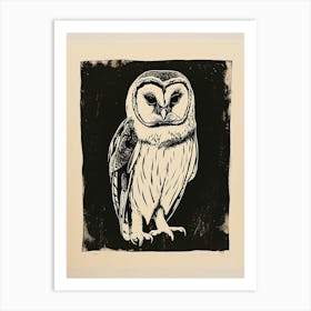 Australian Masked Owl Linocut Blockprint 3 Art Print