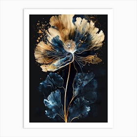 Gold Blue Poppy 2 Art Print