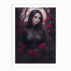 The Beautiful Vampire Surrounded By A Thicket Of Roses Art Print
