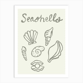 Seashell Doodles, Seashell Line Art, Minimalism Seashell Design 7 Art Print