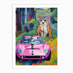 Ford Gt40  Vintage Car With A Dog, Matisse Style Painting Art Print