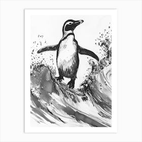 King Penguin Surfing Waves 4 Art Print