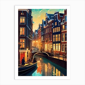 Canals of Amsterdam ~ Dutch Holland Netherlands Iconic Houses Wall Decor Futuristic Sci-Fi Trippy Surrealism Modern Digital Mandala Awakening Fractals Spiritual Artwork Psychedelic Colorful Cubic Abstract Universe Art Print