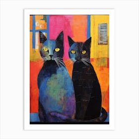 Two Black Cats In Front Of A House Art Print