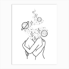 Space Couple Hugging Art Print