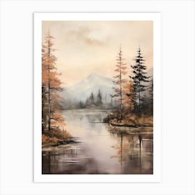 Lake In The Woods In Autumn, Painting 38 Art Print