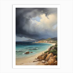 Sardinia beaches and thunderstorm. Oil colors . Art Print