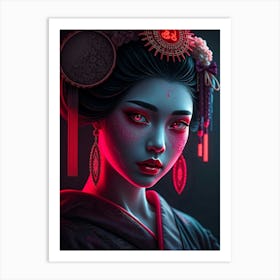 Geisha In Pink Neon Light 1 Art Print