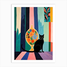 Black Cat With Vase Art Print