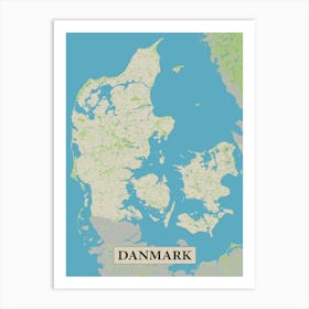 Denmark (Danmark) map poster art Art Print