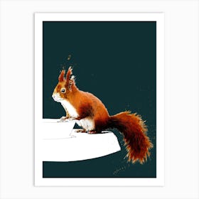 The Red Squirrel On Deep Cyan Art Print