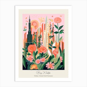 Burj Khalifa   Dubai, United Arab Emirates   Cute Botanical Illustration Travel 1 Poster Art Print