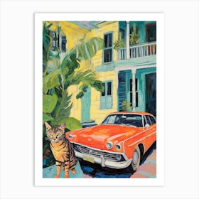 Chevrolet Impala Vintage Car With A Cat, Matisse Style Painting 2 Art Print